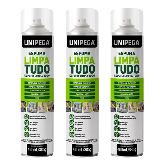 3 Espuma Limpa Tudo Spray para Sofa Tenis Tapete Couro - Unipega