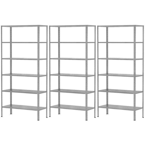 Imagem de 3 Estante Armário De Aço 90cm Para Almoxarifado Livros Sala 6 Bandejas Reforçada Multiuso Galvanizada Escritório Quarto Organização