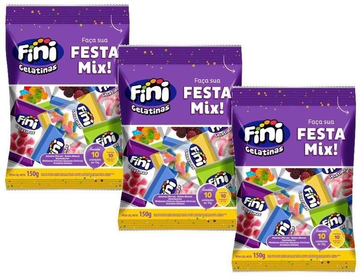 Imagem de 3 Faça Sua Festa Mix 10 Pacotes 15G Cada Presente Fini 150G