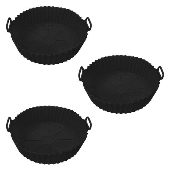 Imagem de 3 Formas Silicone Para AirFryer Com Alça Antiaderente Redondo Reutilizável 
