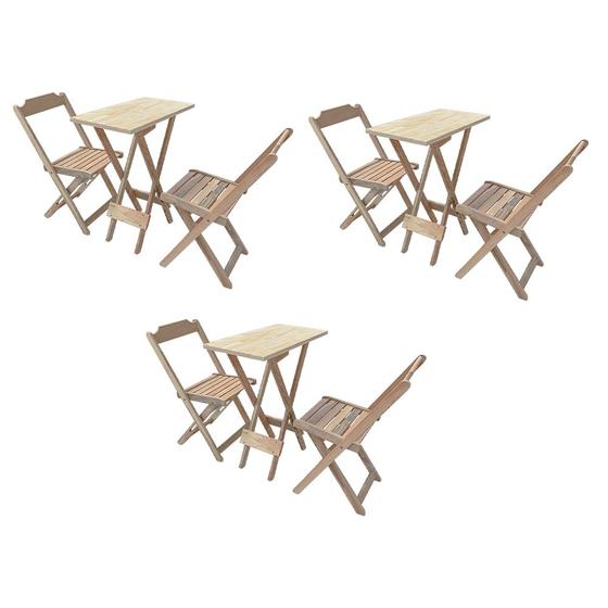 Imagem de 3 Jogos de Mesa Compacta 35x70 com 2 Cadeiras Ideal para Área de Lazer - sem Pintura 