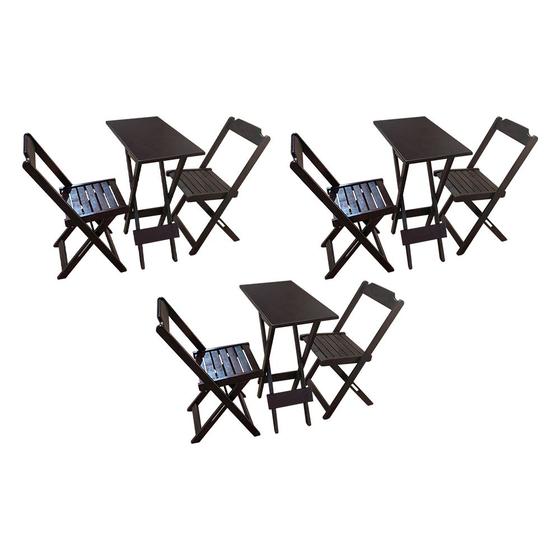 Imagem de 3 Jogos de Mesa Compacta 35x70 com 2 Cadeiras Ideal para Área de Lazer - Tabaco 