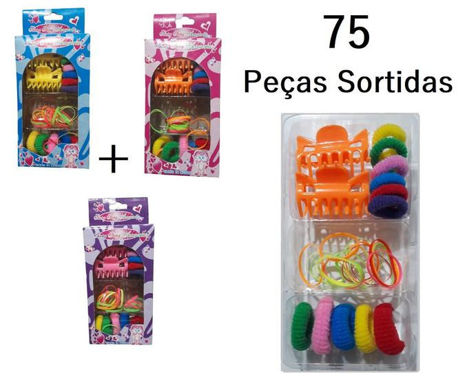 Imagem de 3 Kit com 25 Unidades Liga Elástico Piranha para Prender os Cabelos Coloridas