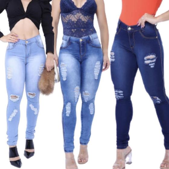 Imagem de 3 Kit com Calças Jeans Estilo Lycra