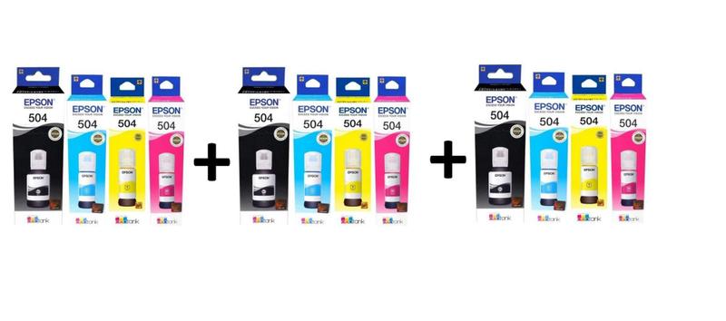 Imagem de 3 kit epson 504 originais epson 504 (3 de cada  refil colorido + 3 refil preto)