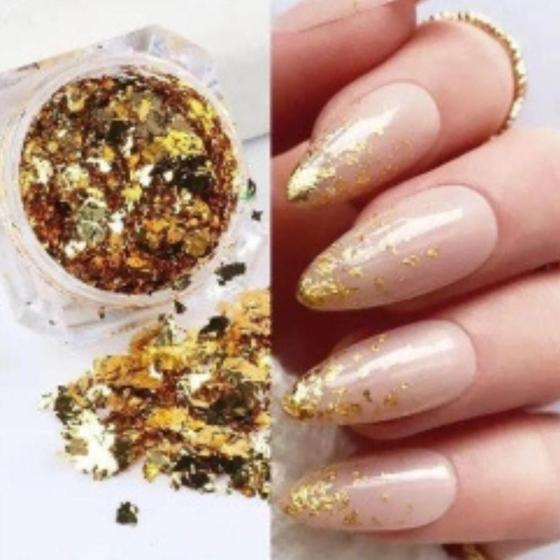 Imagem de 3 Kit Gliter Folha de Ouro p/ Unhas com 6 Un Cores Sortidas