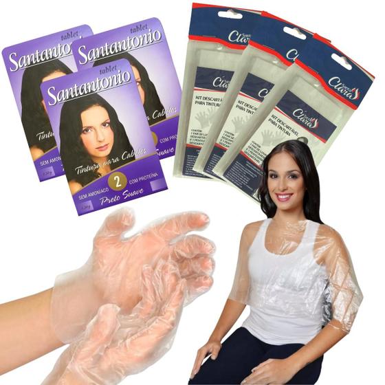 Imagem de 3 Kit Tintura Descartável Luva Capa com Tablet Santantonio N2 Preto Suave