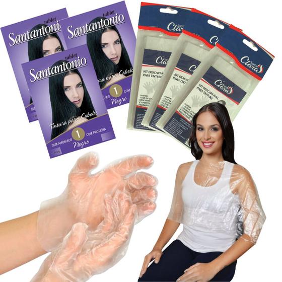 Imagem de 3 Kit Tintura Descartável Luva e Capa com Tablet Santantonio N1 Negro