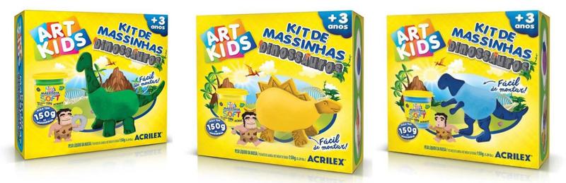 Imagem de 3 Kits de Massinhas Dinossauros Art Kids 150g