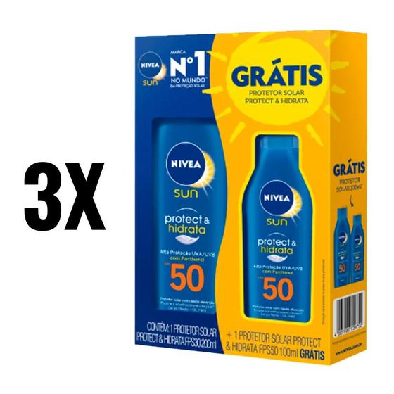 Imagem de 3 Kits Kit Protetor Solar Nivea Protect FPS 50 200Ml+100Ml