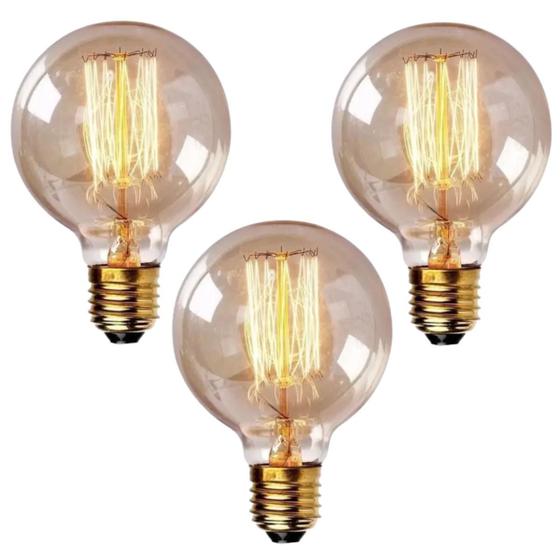Imagem de 3 Lâmpada Filamento de Carbono Retrô G80 Galaxy Led 40w 127v 220v Vintage 2400K Amarelo Âmbar Dimerizável Garantia 1 ano