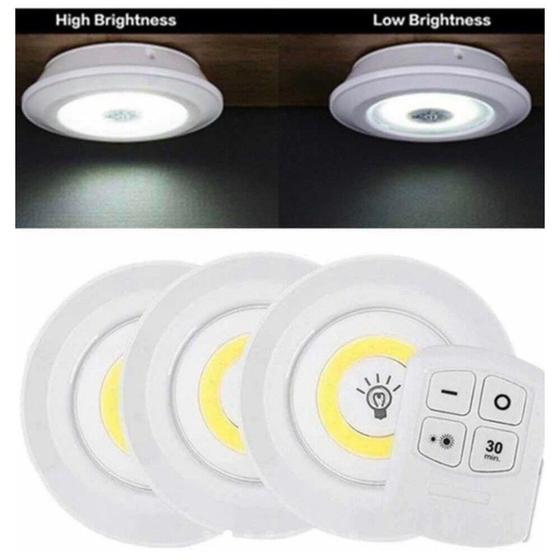 Imagem de 3 Lâmpadas Luminária Led Spot Sem Fio C/ Controle Remoto Super Oferta