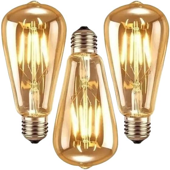 Imagem de 3 Lâmpadas Vintage Filamente Led Decorativa Retrô Vintage Âmbar ST64 4W 320LM Gmh Trade LST64-SC-4W