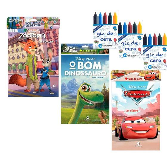 Imagem de 3 Livros Ler E Colorir Disney + Giz Cera Oficial Culturama