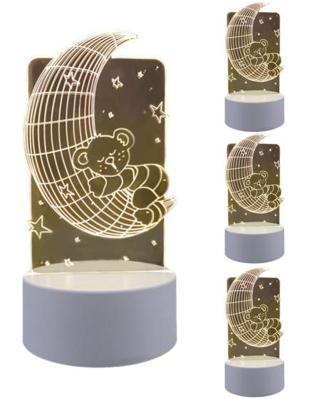 Imagem de 3 Luminária De Mesa Embuled 3D Lua e Urso LED 4W 5V 3 Cores