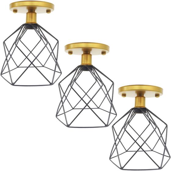 Imagem de 3 Lustres Teto Plafon Industrial Aramado Cálice Retrô Luminária Sobrepor Vintage Agp Ilumini