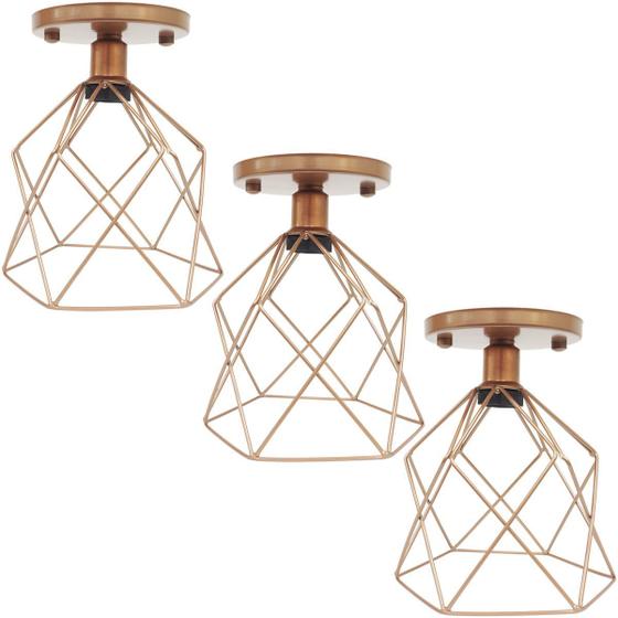 Imagem de 3 Lustres Teto Plafon Industrial Aramado Cálice Retrô Luminária Vintage Cobre Rose Gold Agp Ilumini