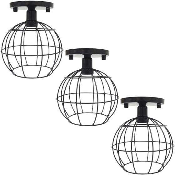 Imagem de 3 Lustres Teto Plafon Industrial Aramado Globo Retrô Luminária Sobrepor Vintage Preto Agp Ilumini