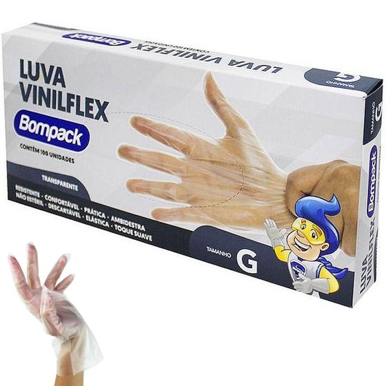 3 Luva Resistente Confortavel Pratica Transparente C/ 100u G - BOMPACK Imagem de 3 Luva Resistente Confortavel Pratica Transparente C/ 100u G