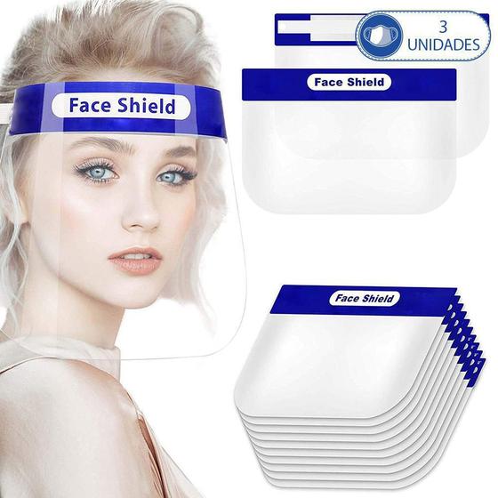3 Máscaras Face Shield com Elástico Não Embaça para Proteção Máscara
