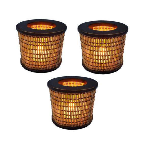 Imagem de 3 Mini Luminária Lanterna Decorativa Vela Led Bambu