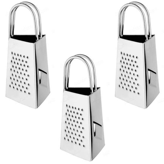 Imagem de 3 Mini Ralador 3 Faces Inox Alça Dupla Queijo Legumes Frutas