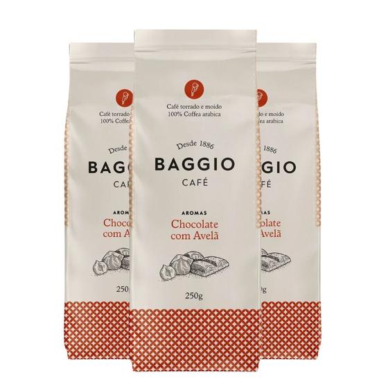 Imagem de 3 pacotes de Café Baggio aroma Avelã 250g