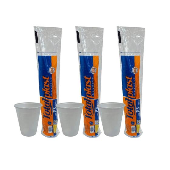 Imagem de 3 Pacotes de Copo de 180ml Branco PS Totalplast com 100 unidades