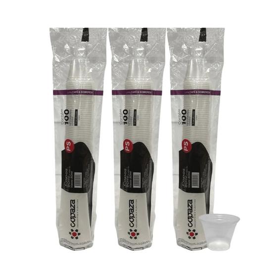 Imagem de 3 Pacotes de Copo de 80ml Translúcido Boca 6 Copaza com 100 unidades ideal para café