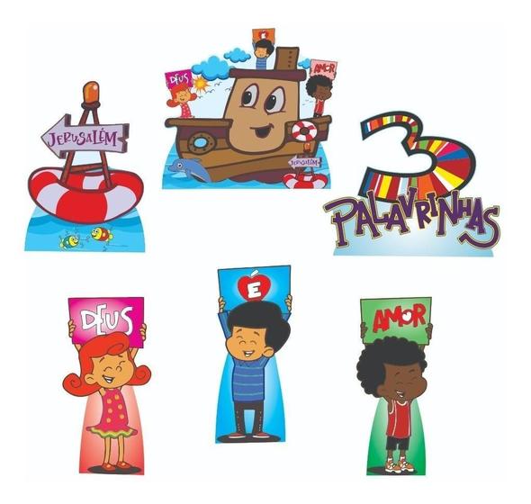 Imagem de 3 Palavrinhas Kit 6 Displays De Mesa Totens Decoração Festa