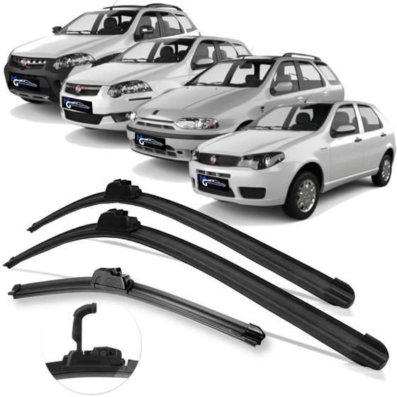 Imagem de 3 Palhetas para Limpador de Parabrisa Dianteiro + Traseiro Fiat Palio 1996 a 2013