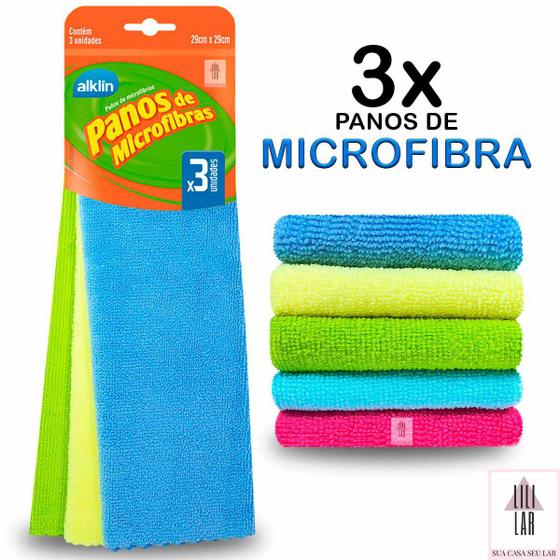 3 Panos Super Absorvente Microfibra Multiuso 29x29cm Não Solta Fiapos Casa Carro Escritório - ALKLIN Menor preço em 3 Panos Super Absorvente Microfibra Multiuso 29x29cm Não Solta Fiapos Casa Carro Escritório - ALKLIN