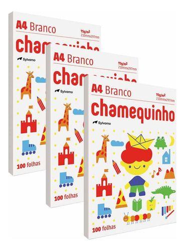 Imagem de 3 Papel Chamequinho Sulfite A4 75g Branco 300 Folhas Chamex