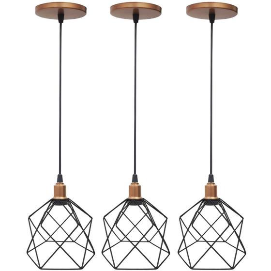 Imagem de 3 Pendentes Aramado Cálice Luminária Lustre Luxo Teto Retrô Vintage Balcão Agp Ilumini Industrial