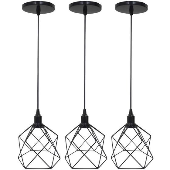 Imagem de 3 Pendentes Aramado Cálice Luminária Lustre Luxo Teto Retrô Vintage Preto Agp Ilumini Industrial