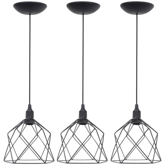 Imagem de 3 Pendentes Aramado Cálice Luminária Lustre Teto Retrô Vintage Industrial Balcão Agp Ilumini