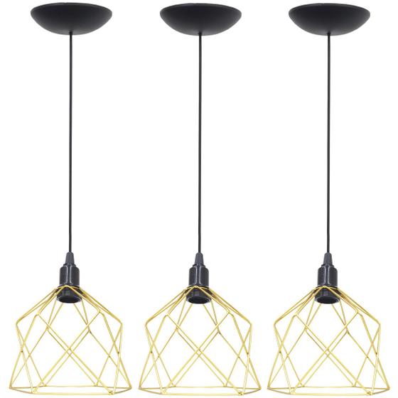 Imagem de 3 Pendentes Aramado Cálice Luminária Lustre Teto Retrô Vintage Industrial Balcão Agp Ilumini