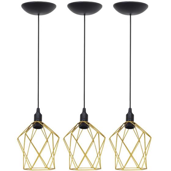 Imagem de 3 Pendentes Aramado Cálice P Luminária Lustre Teto Retrô Vintage Industrial Balcão Agp Ilumini