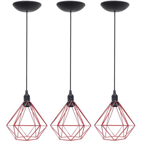 Imagem de 3 Pendentes Aramado Diamante Luminária Lustre P Teto Retrô Vintage Industrial Balcão Agp Ilumini