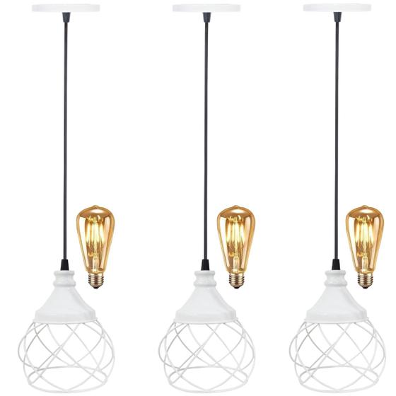 3 Pendentes Aramado Esfera Balonê Branco + 3 Lâmpadas Lustre Luminária Teto Regulável Sala Cozinha - Agp Ilumini/S/M Imagem de 3 Pendentes Aramado Esfera Balonê Branco + 3 Lâmpadas Lustre Luminária Teto Regulável Sala Cozinha
