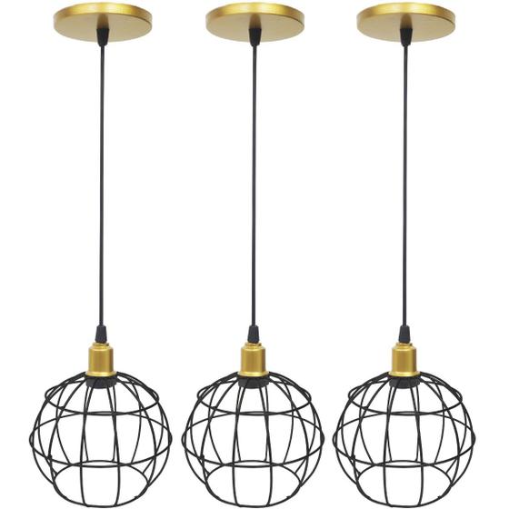 Imagem de 3 Pendentes Aramado Globo Luminária Lustre Luxo Teto Retrô Vintage Balcão Agp Ilumini Industrial