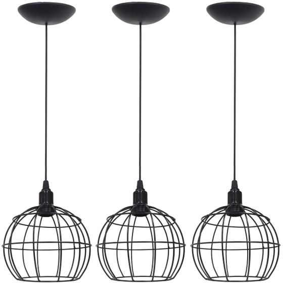 Imagem de 3 Pendentes Aramado Globo Luminária Lustre Teto Retrô Vintage Industrial Balcão Agp Ilumini