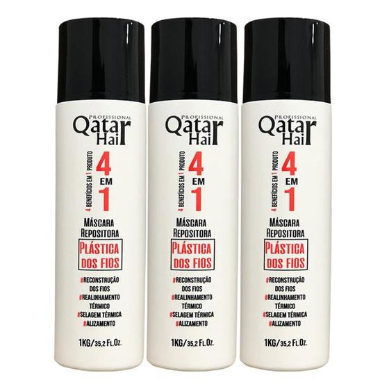 Imagem de 3 Plastica Dos Fios 4 Em 1 Selagem Qatar Hair 3x1litro