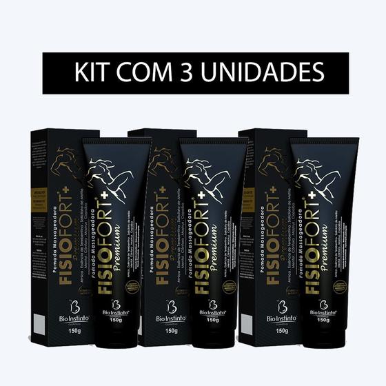 Imagem de 3 Pomadas Massageadora Fisiofort Premium Preta 150g Bio Instinto