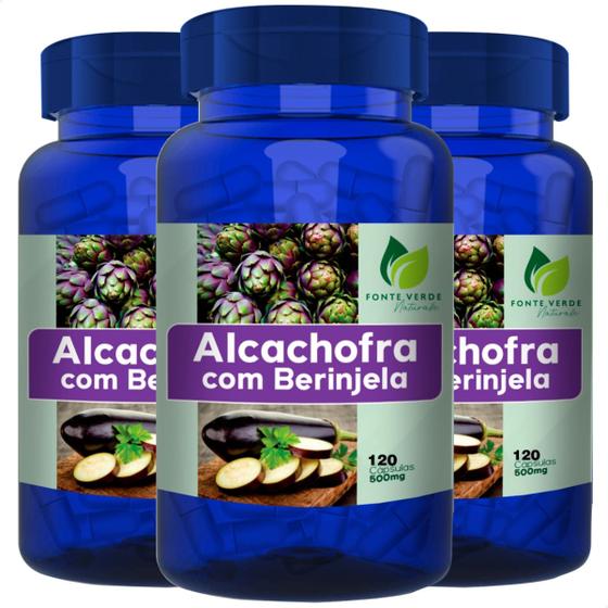 Imagem de 3 Potes Berinjela com Alcachofra 100% Natural Kit 360 Cáps - fonte Verde