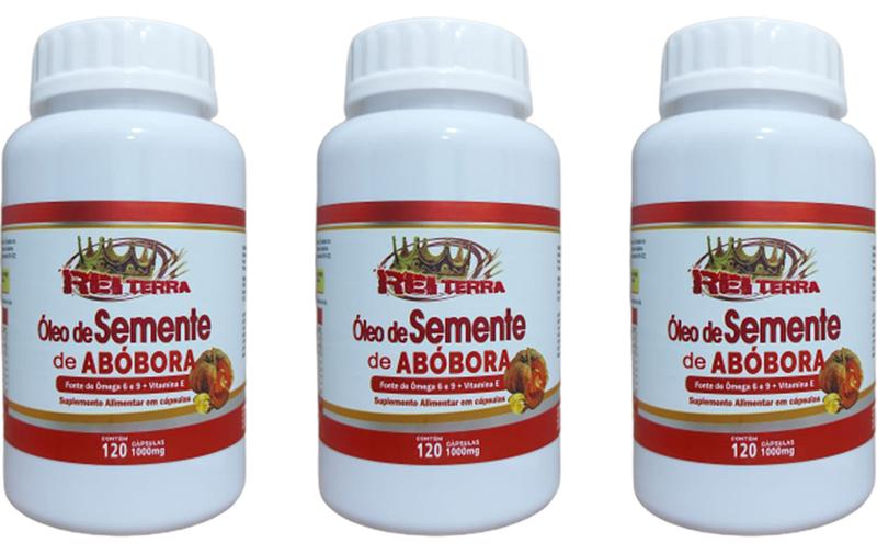 Imagem de 3 Potes de Óleo Semente Abóbora Com Vitamina E - Fonte Omega 6 E 9 120 Cápsulas 1000mg