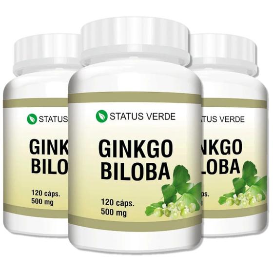 Imagem de 3 Potes Ginkgo Biloba 500mg Kit 360 Cáps Status Verde