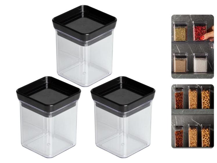 Imagem de 3 Potes Hermético Quadrado Empilhável Multiuso Lumini 180ml