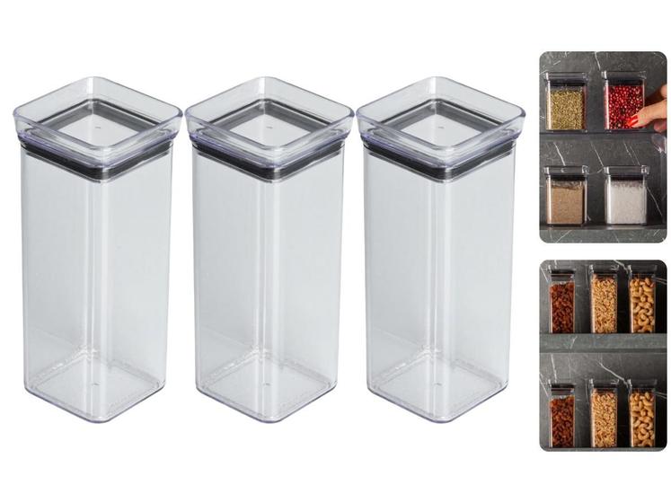 Imagem de 3 Potes Hermético Quadrado Empilhável Multiuso Lumini 340ml
