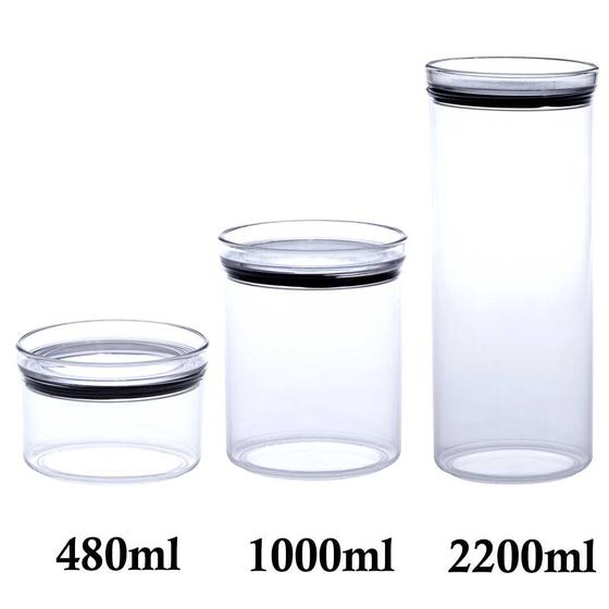 Imagem de 3 Potes Herméticos Redondo 480ml, 1000ml e 2200ml para armazenamento de alimentos